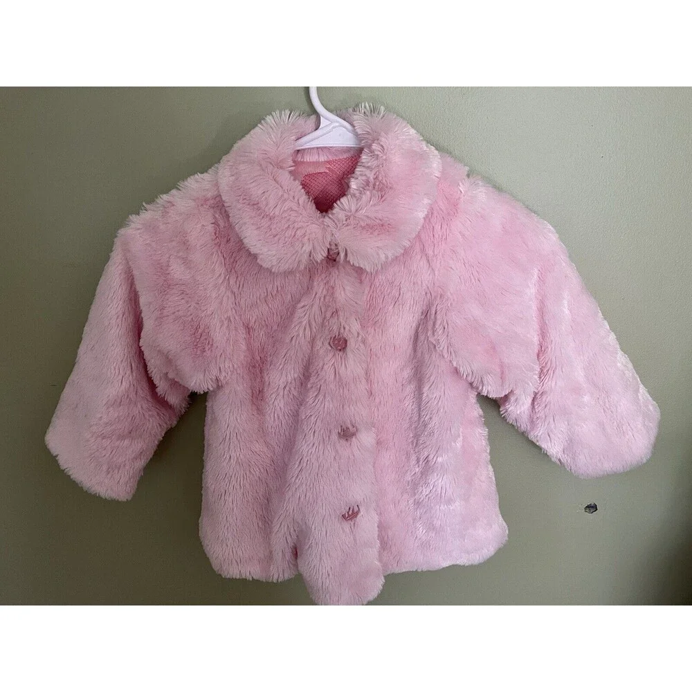 CachCach Toddler Girls Faux Fur Coat Pink Button Up Size 2T